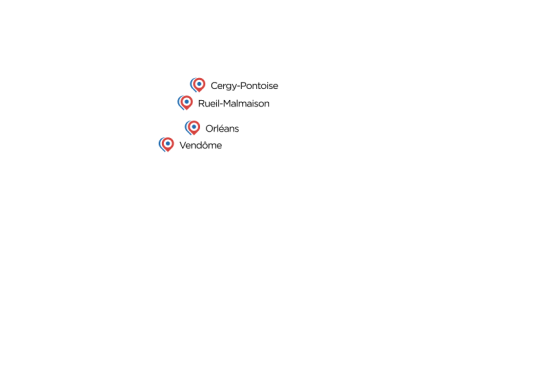 Karte von Frankreich mit den Standorten der Büros und Fabriken von De Dietrich